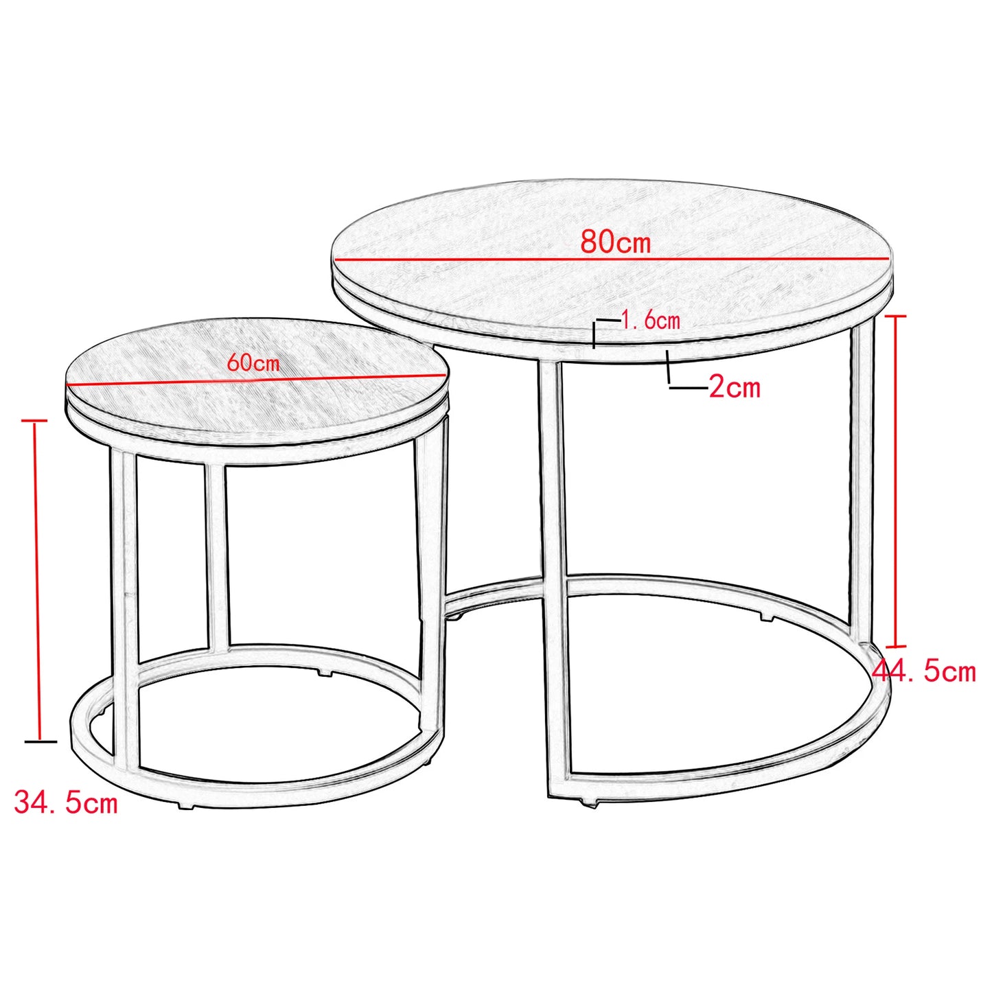 2-er Set Rundtisch Marmoroptik